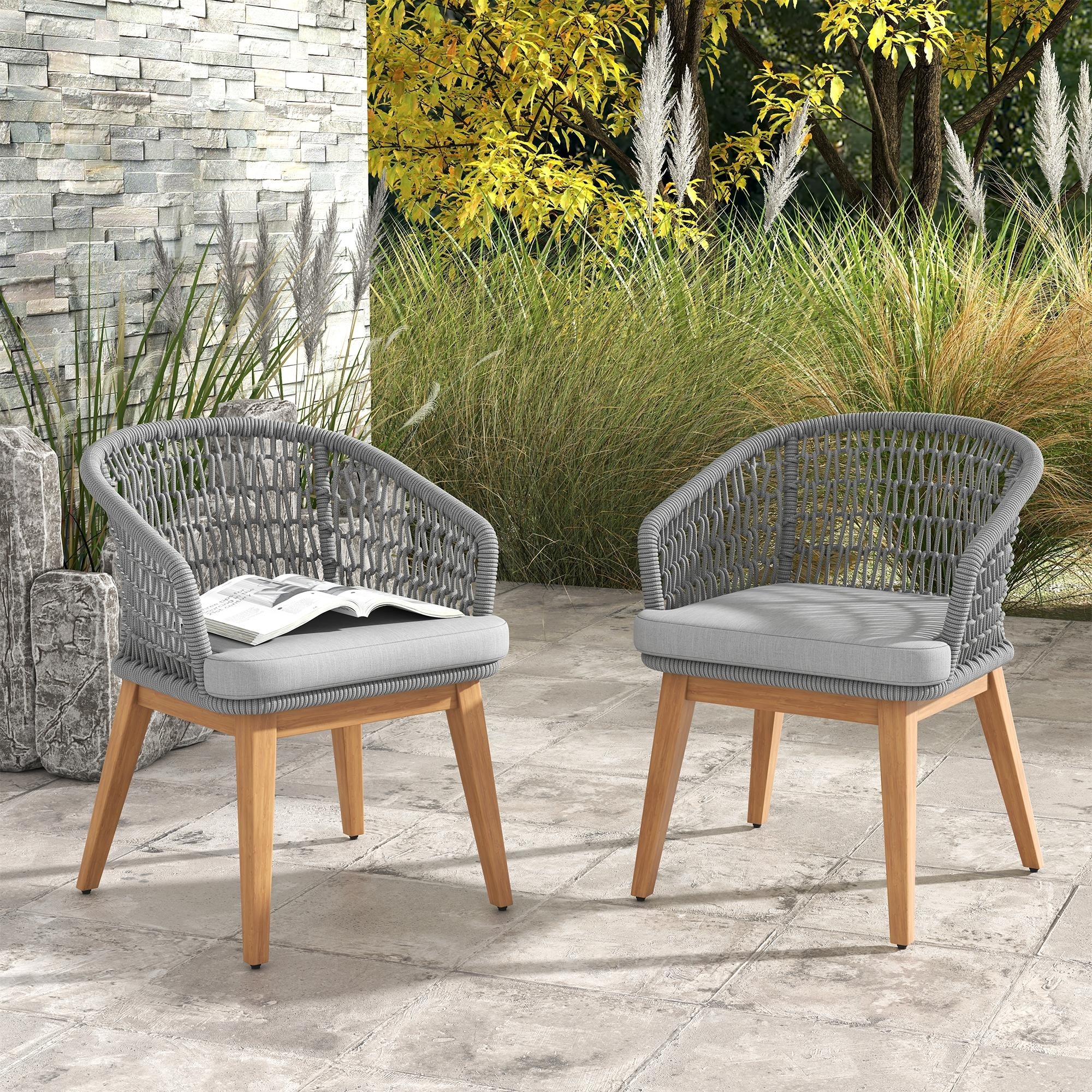 Outdoor Woven Rope Armchairs with Cushions, Set of 2