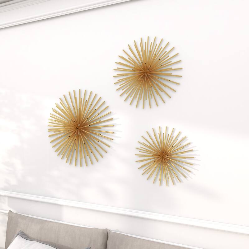 Metal Starburst 3D Home Wall Decor - Set of 3 Gold, Silver, Copper - CosmoLiving by Cosmopolitan