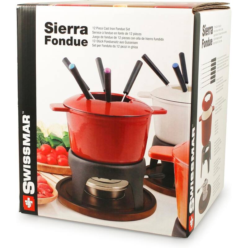 Swissmar Sierra 11-Piece Cast Iron Fondue Set, Cherry Red