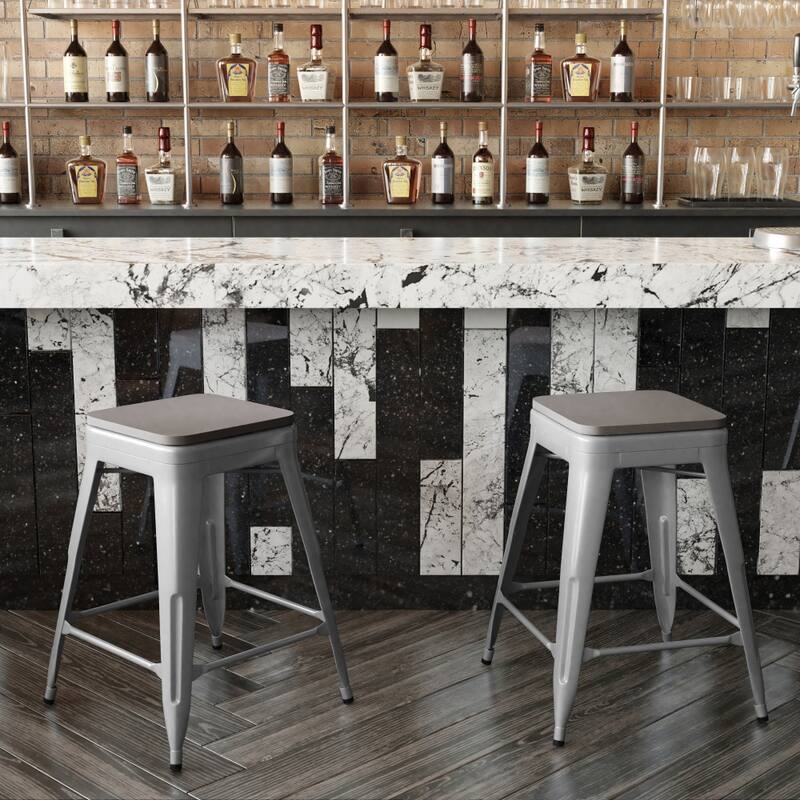 Indoor/Outdoor Backless Counter Stool with Poly Resin Seat