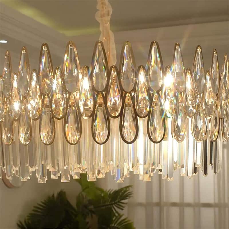 Sumptuous Dazzling Clear Teardrop Prism Crystal Chandelier with LED Lights