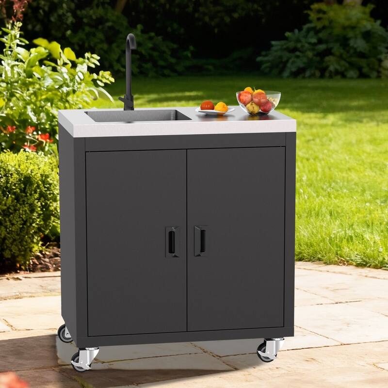 34.5 In. Heavy-Duty Freestanding Stainless Steel Utility Sink With Cabinet And Wheels