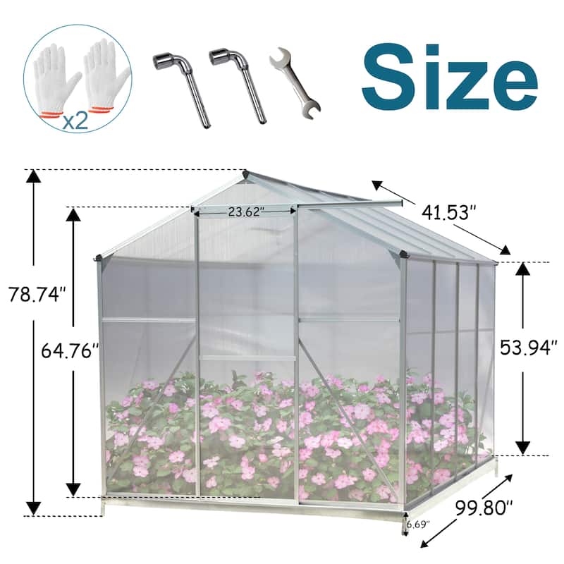 Polycarbonate Greenhouse,6'x 8' Heavy Duty Walk-in