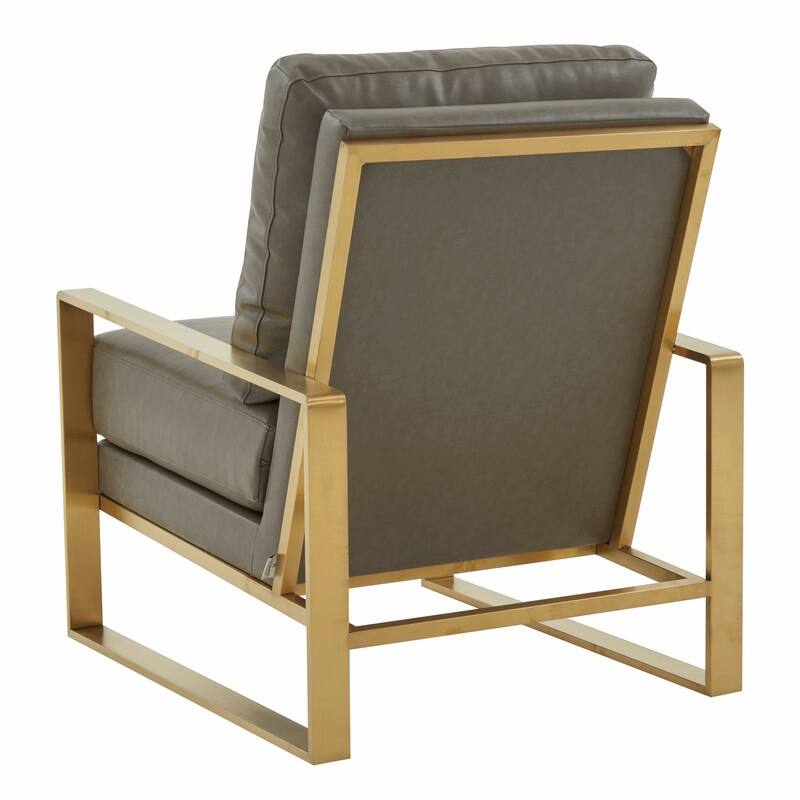 Jefferson Contemporary Leather Accent Armchair with Brushed Gold Base, Removable Cushions, and Durable Spring-Supported Seat