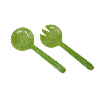 Salad Servers Set of 2 Lime Green Resin Dia 11" - Green