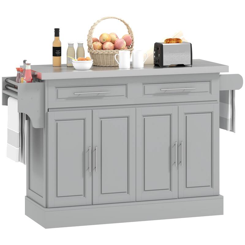 Kitchen Island Rolling Kitchen Island Cart with 2 Drawers, Spice, Knife and Towel Rack ,gray