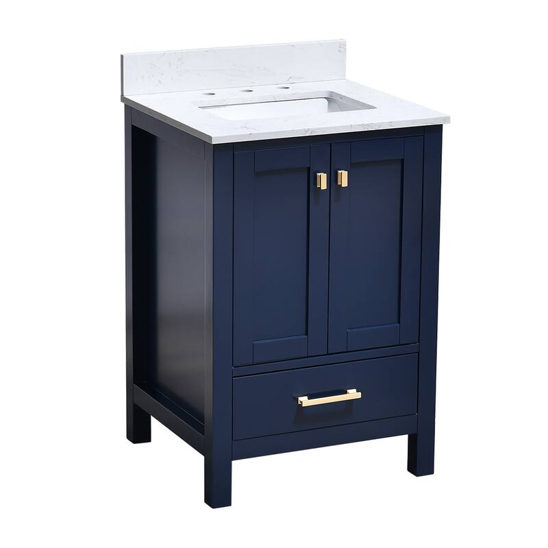StarrySky 24 inch Undermount Single Sink Bathroom Vanity with Engineered Carrara Marble Top