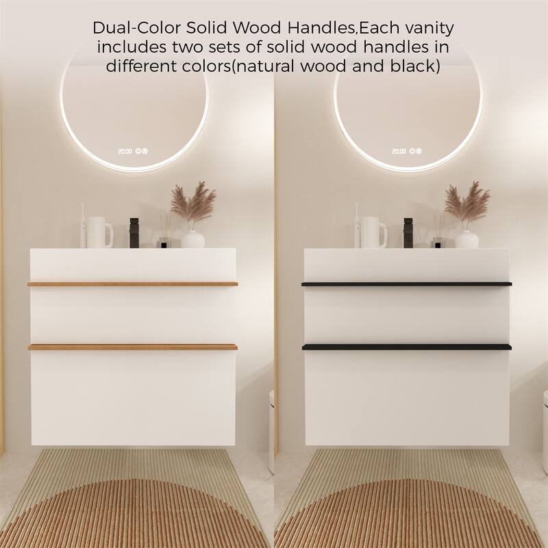 24" Wall Mounted Bathroom Vanity with Integrated Acrylic Sink, 2 Soft-Close Drawers