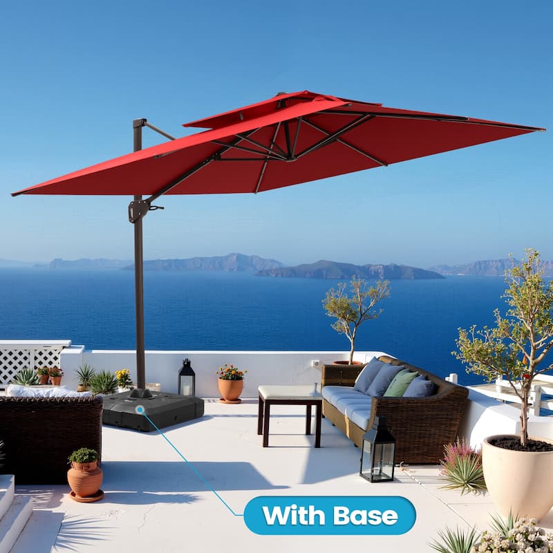 Outdoor 10FT Square Adjustable Offset Cantilever Patio Umbrella with Base