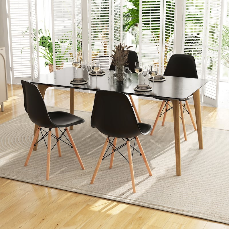 Set of 4 Modern Dining Chairs with Beech Wood Legs and Ergonomic Backrest for Kitchen or Dining Room