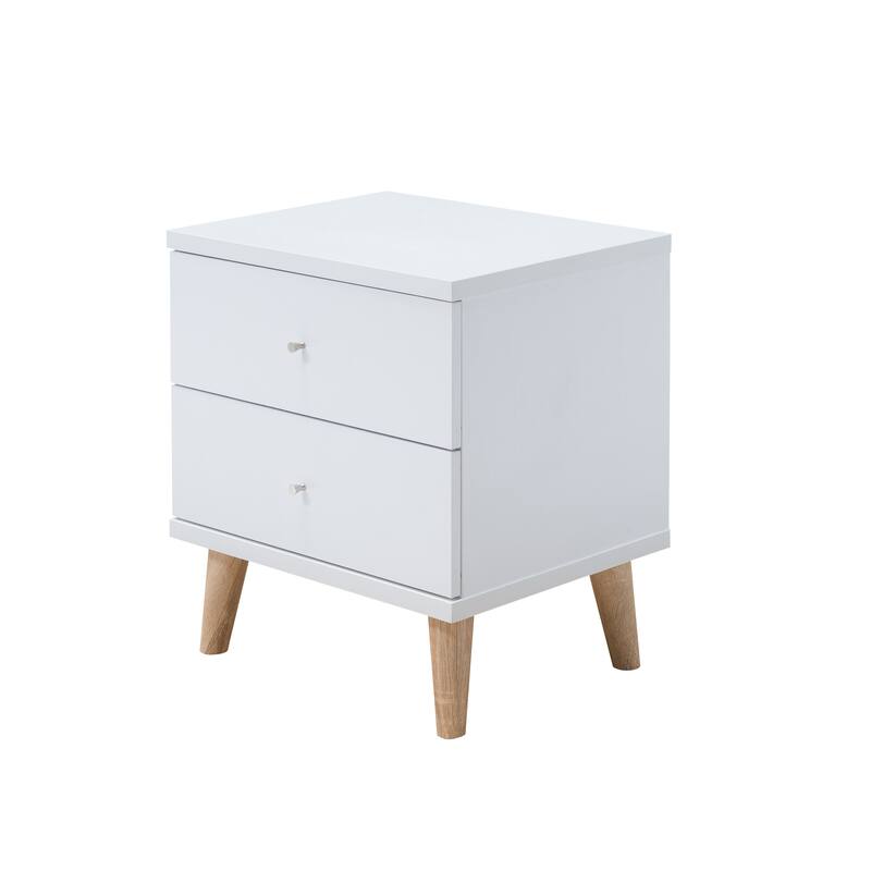 DH BASIC Scandinavian White 2-drawer Nightstand with Knobs by Denhour