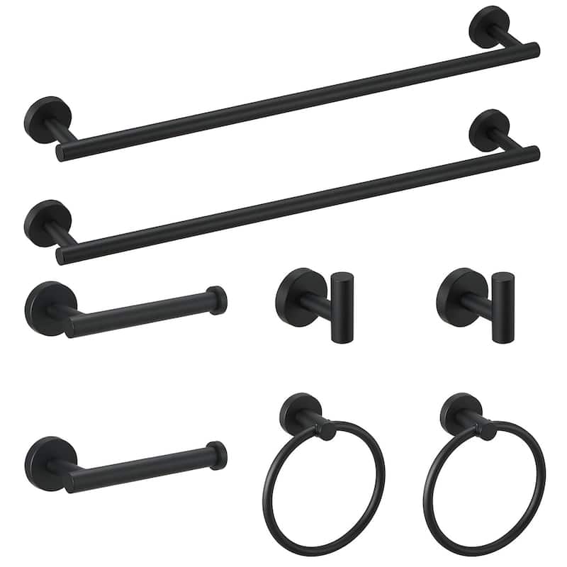 8 Piece Stainless Steel Bathroom Towel Rack Set Wall Mount in Black - 3.19"W×2"H