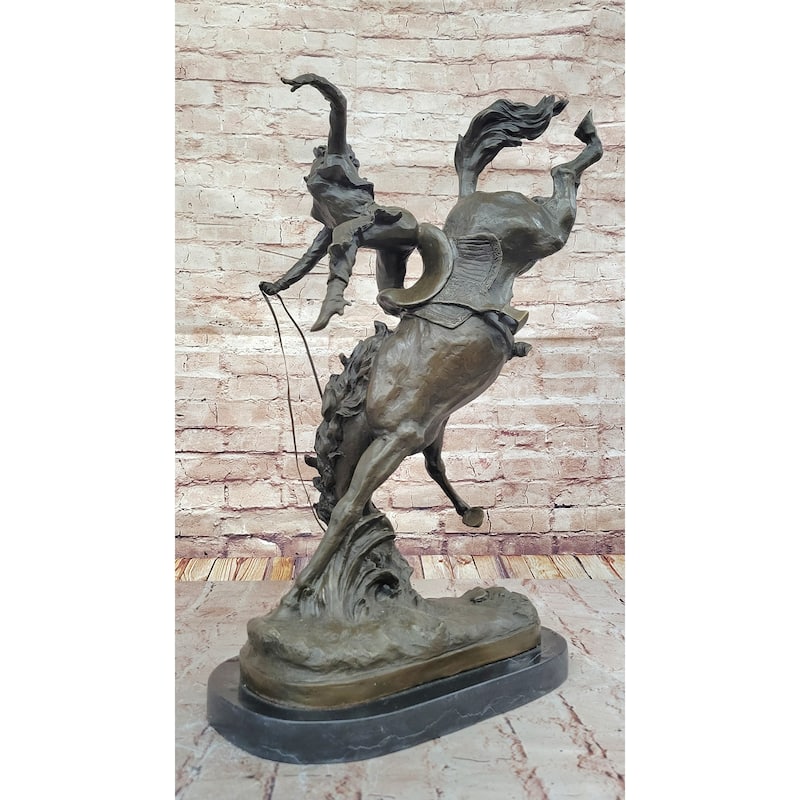 Female Horseback Rider Cowgirl Being Thrown Off Horse - Western Bronze Sculpture By Milo