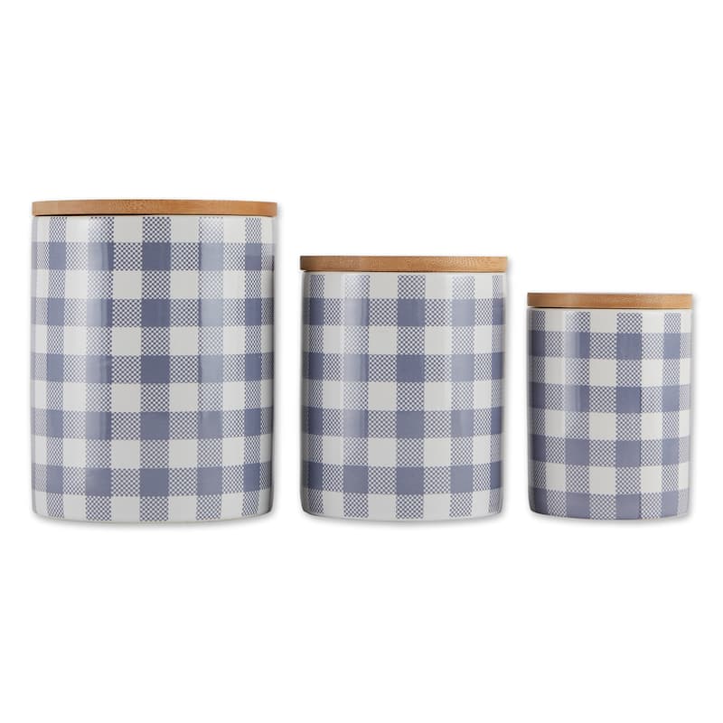 DII Buffalo Check Ceramic Canister (Set of 3) - Stonewash Blue