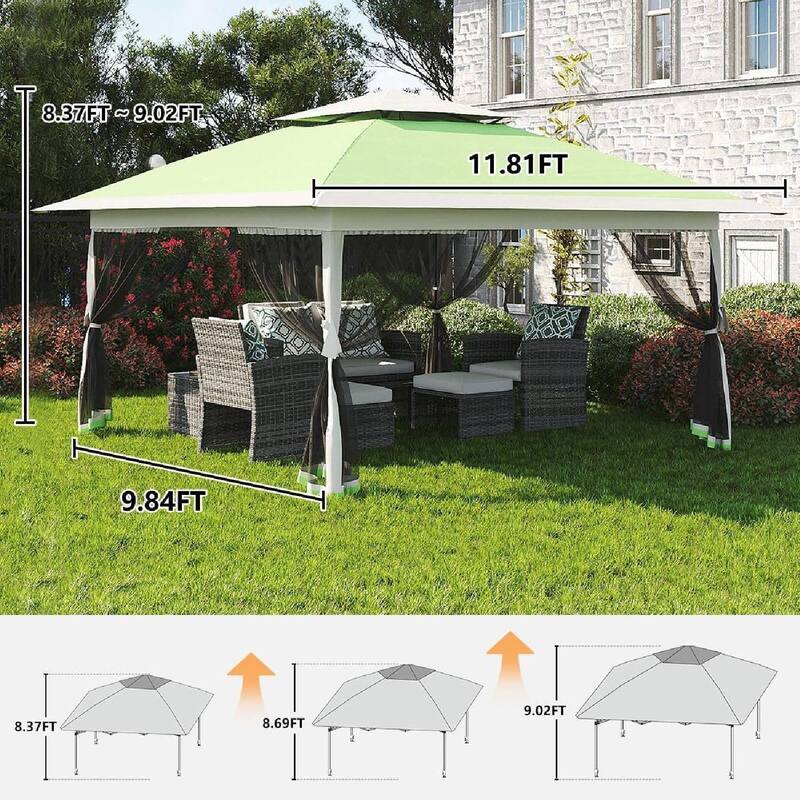 12x12 Ft Pop Up Gazebo Canopy Tent for Backyard Patio Garden with 4 Sand Bags - N/A