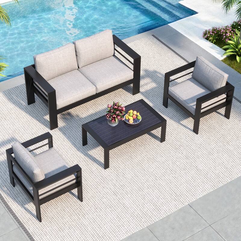 Royalcraft 4 Piece Aluminum Outdoor Patio Furniture Set - Light Gray