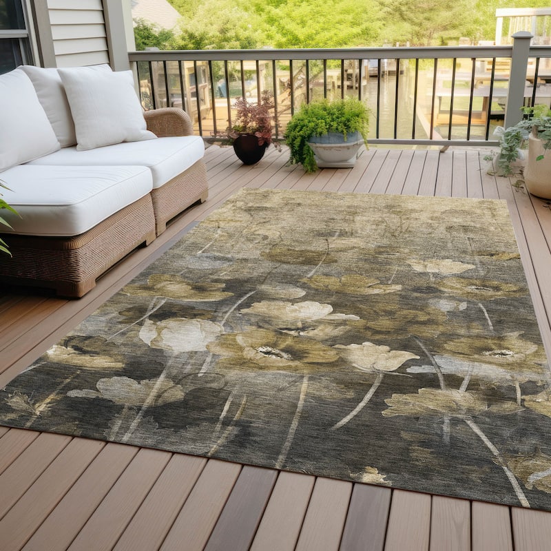 Machine Washable Indoor/ Outdoor Chantille Modern Floral Rug