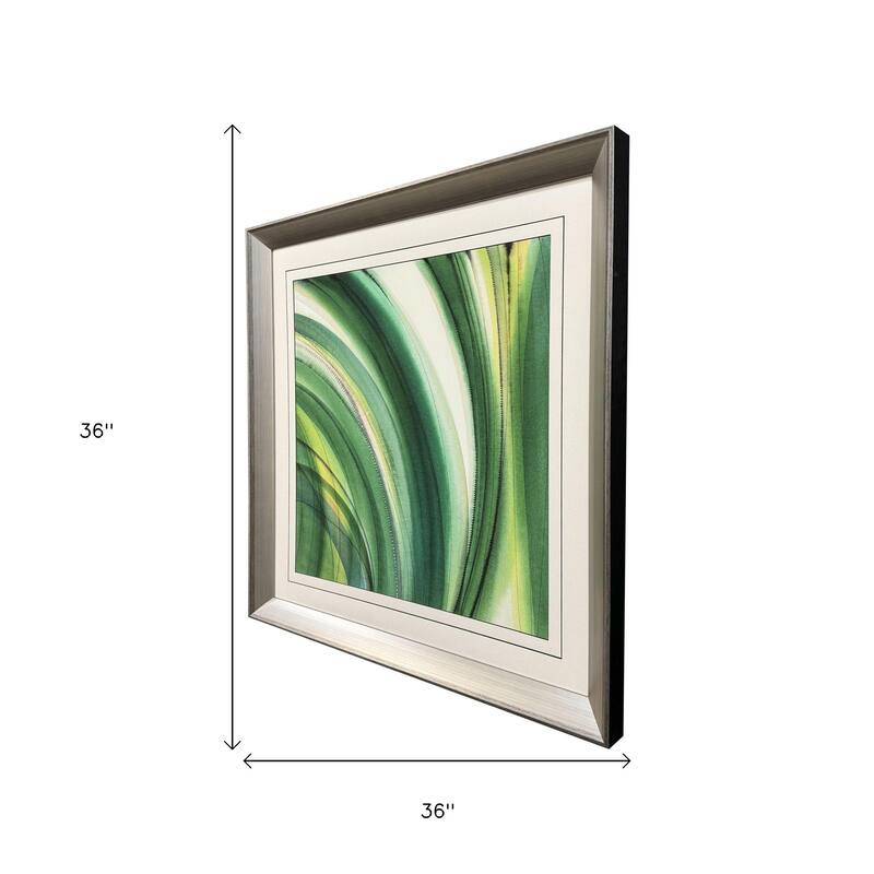 HomeRoots Modern Abstract Green Curvy Leaves Silver Framed Wall Art