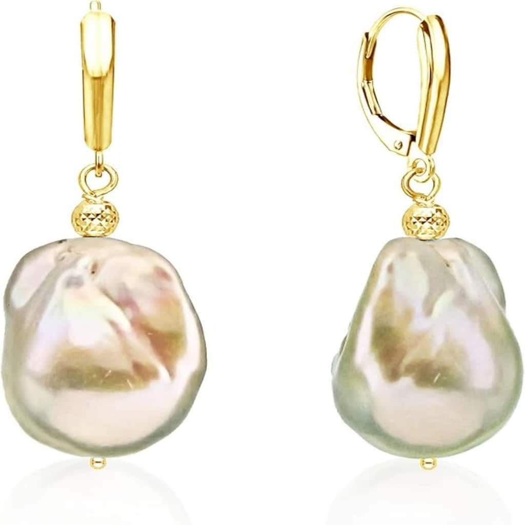 DaVonna 14k Yellow Gold Baroque Freshwater Pearl Earrings 13-15mm
