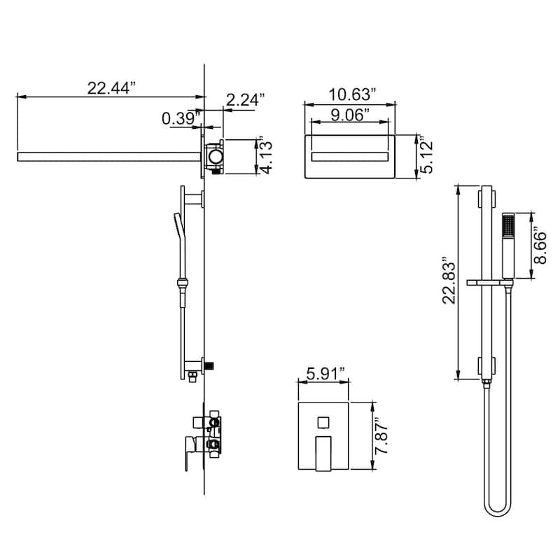 Wall Mounted Shower System With Handheld Shower 22*9 Inch Waterfall Shower Head Matte Black Shower Faucets Kit With Slide Bar