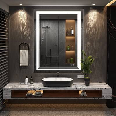LED Bathroom Vanity Mirror Wall Mounted Anti-Fog Dimmable Mirror