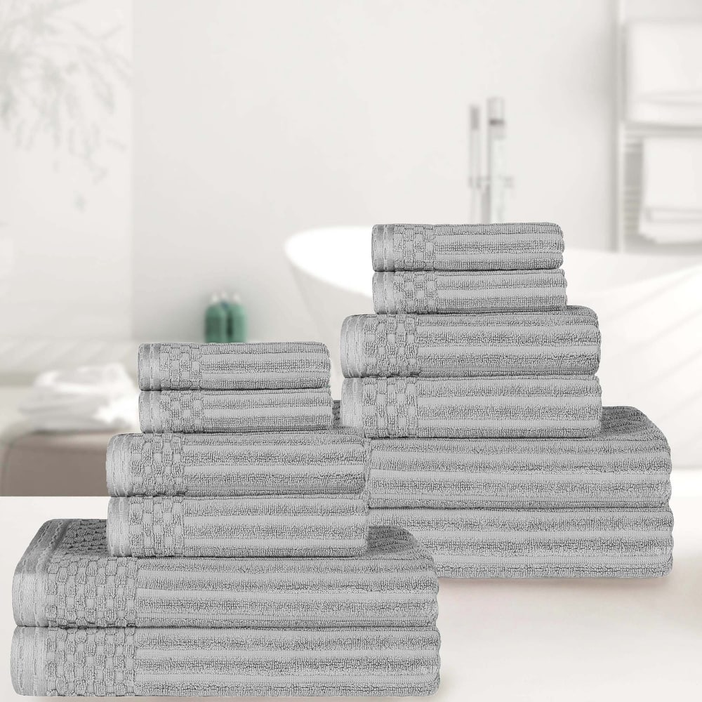 Superior Cotton 12-Piece Solid and Checkered Border Towel Set