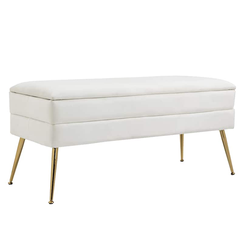 Velvet Storage Ottoman Bench with Metal Legs