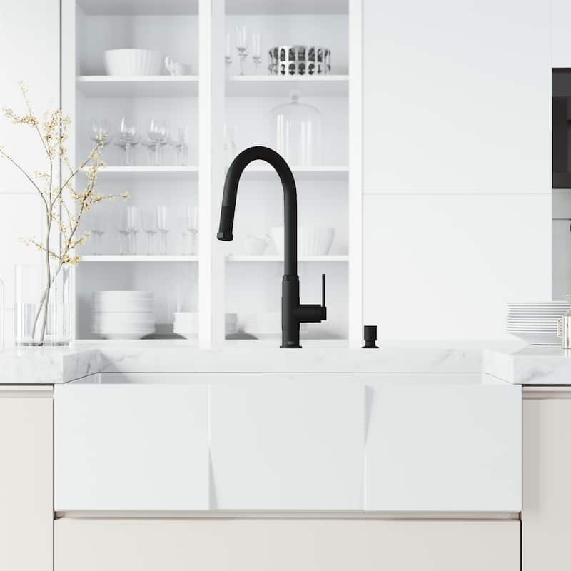 VIGO Hart Arched 18" H Single Handle Pull-Down Kitchen Faucet
