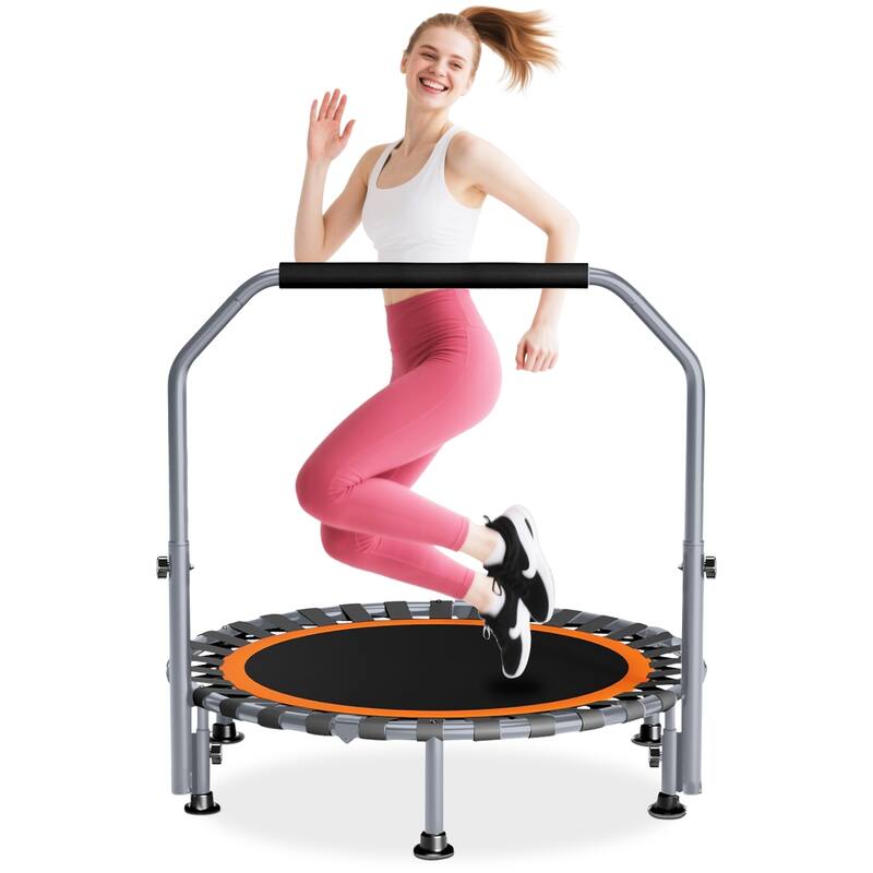 40"/48" Foldable Mini Trampoline Rebounder with Adjustable Foam Handle for Indoor/Outdoor Fitness - 40"