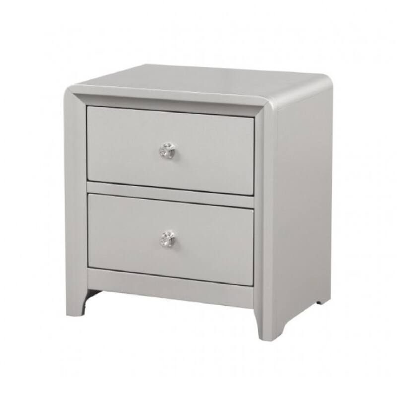 Broy Nightstand, 2 Drawers, Crystal Knobs, Champagne Gray Wood 25 Inch