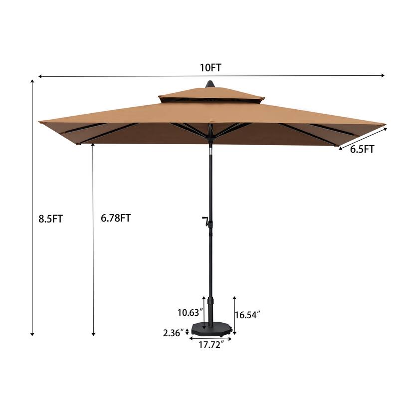 10 x 6.5 FT Double Top Patio Market Umbrella with Weighted Base with Wheels
