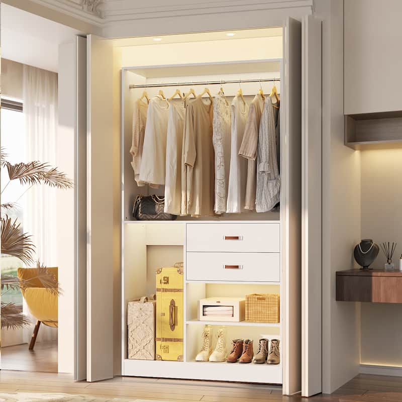 40'' Large Closet System with Shelves and 2 Drawers, Freestanding Closet Organizer with Hanging Rods - 1pc - White