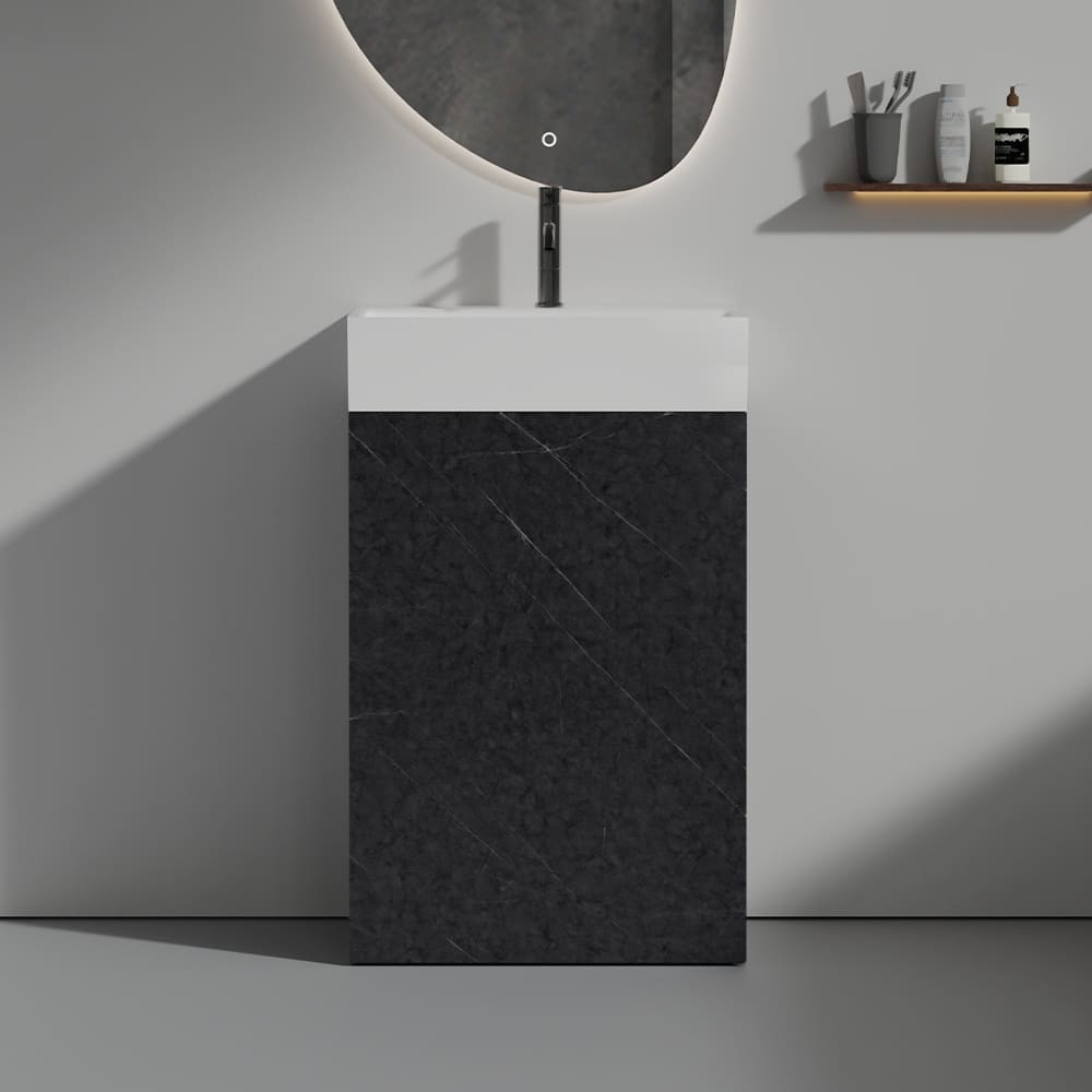 GDFStudio - Harper Elegant 20" Marble-Patterned Freestanding Bathroom Vanity with Ceramic Sink