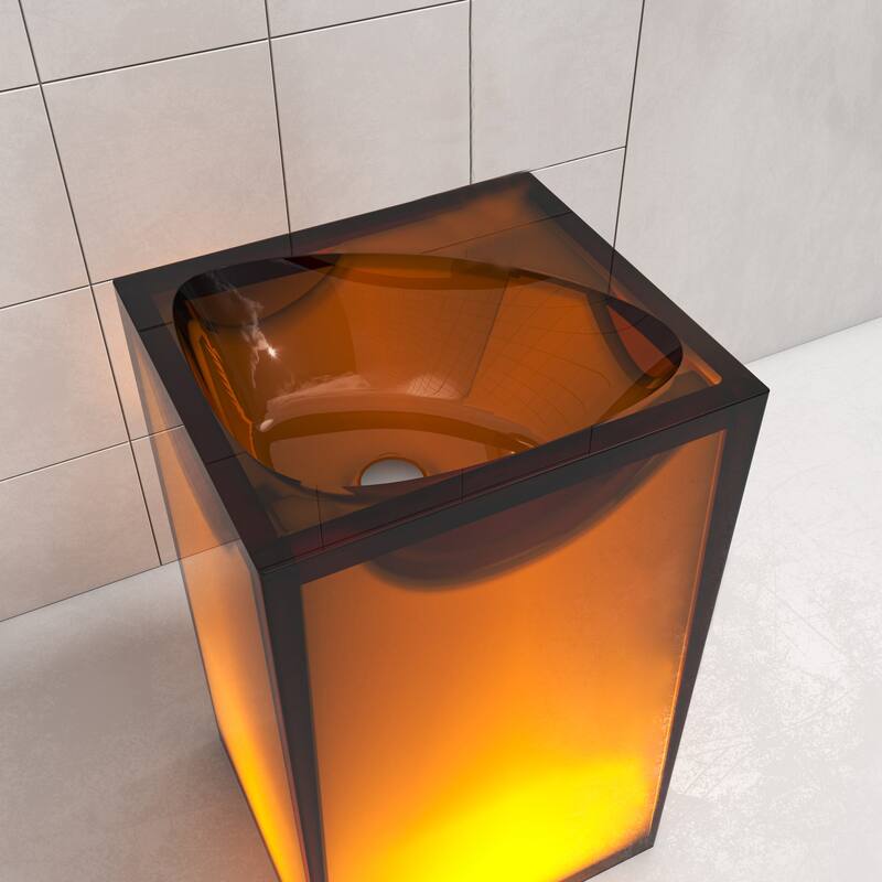 Vanity Art 33.5" Height Stone Resin Pedestal Freestanding Bathroom Sink Hand Wash Basin - 19.69" L x 17.72" W x 33.46" H