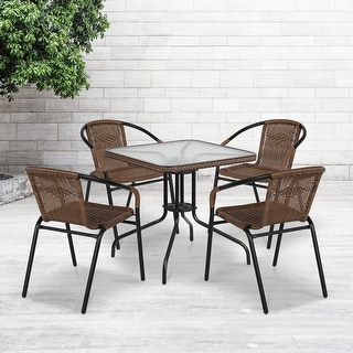 5-Piece Square Indoor/Outdoor Patio Table and Rattan Chairs Set - 28"W x 28"D x 28"H