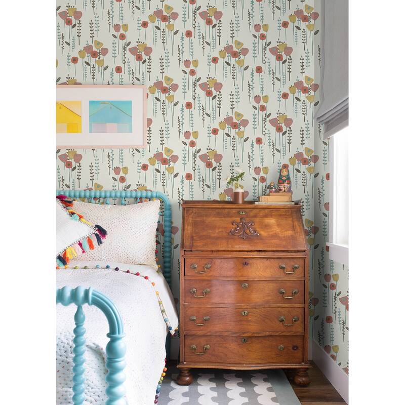 A-Street Prints Mabel Coral Floral Field Wallpaper