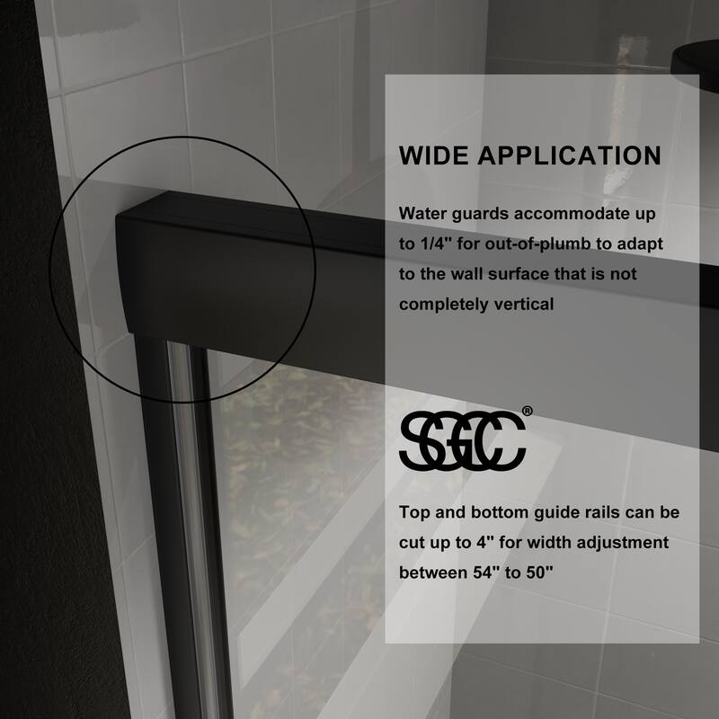 Semi-Frameless Double-sliding Shower Door with Tempered Clear Glass - 54 in.Wx72 in.H