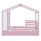 preview thumbnail 3 of 12, Pink Twin Size Solid Wood House Bed with Trundle, Fence, and Writing Board for Kids