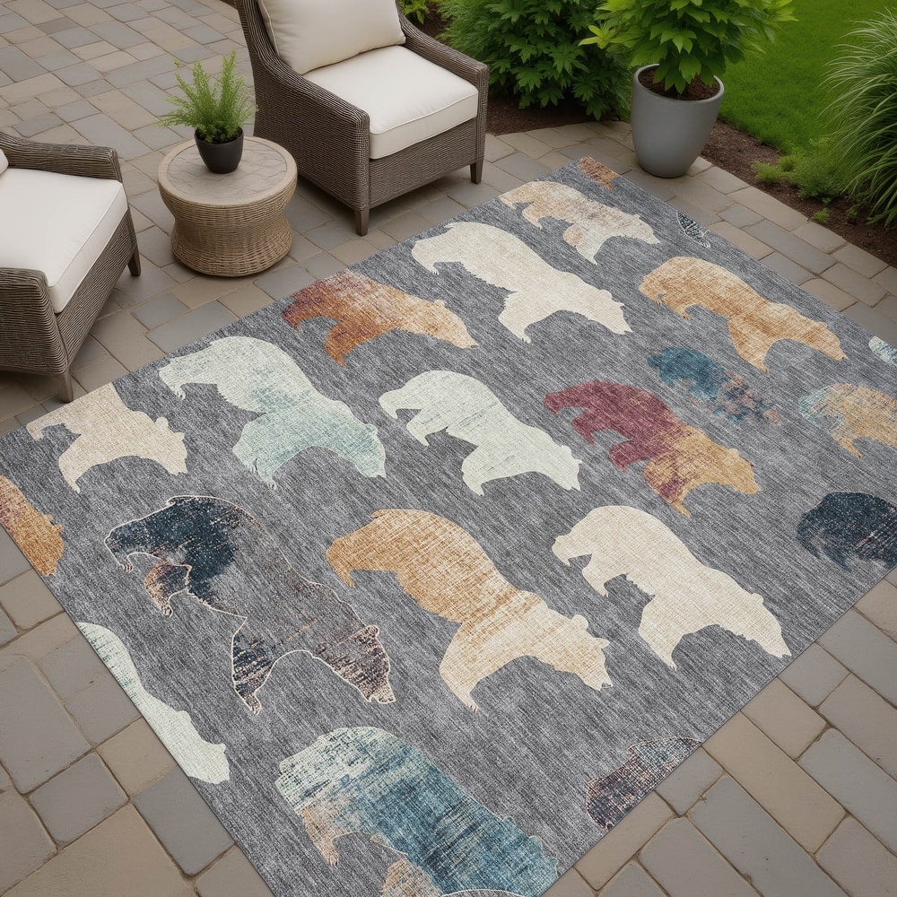 Machine Washable Indoor/ Outdoor Modern Bear Chantille Rug