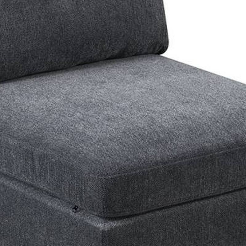 Jemy 37 Inch Modular Armless Chair, Cushioned Dark Gray Chenille Solid Wood