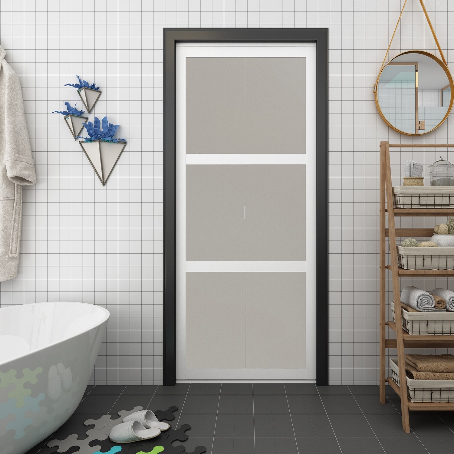 3 Lite Indoor Studio 30 In X 80 5 In Mdf With Vinyl Frame And Frosted Glass Closet Bi Fold Door White Overstock 29367361