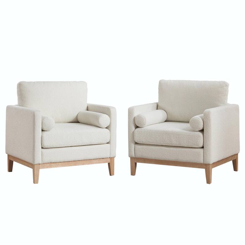 Boucle Armchair with Storage Ottoman - 300lb Capacity, Farmhouse Style