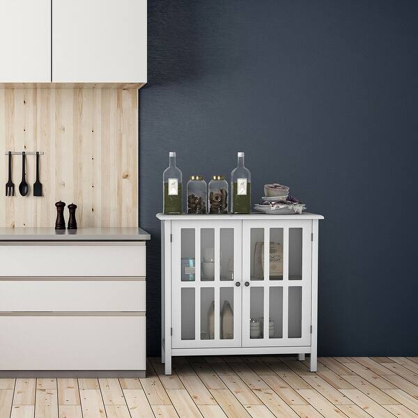 Shop Costway Storage Buffet Cabinet Glass Door Sideboard Console
