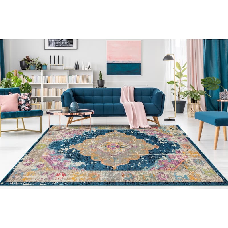 Noori Rug Sapphire Distressed Jerilyn Rug - 5'3" x 8'0" - Navy/Beige