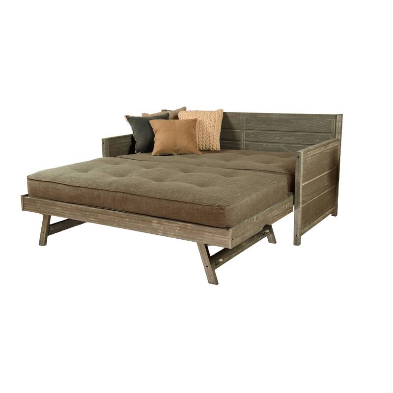 Somette Marisa Daybed with Pop Up Trundle in Weathered Gray with Mattresses