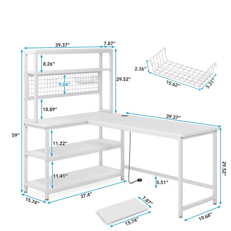 L-Shaped Computer Desk Reversible Corner Desk with Wireless Charging 9 Storage Shelves and Bookshelf for Home Office