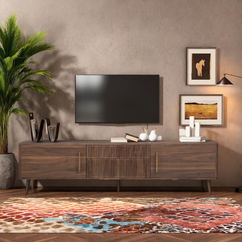 70.8" Woodgrain TV Stand - 2 Storage Cabinets and 2 Drawers, Cable Management - Walnut
