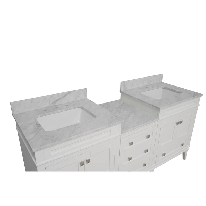 KitchenBathCollection Eleanor 72" Double Bathroom Vanity with Carrara Marble Top