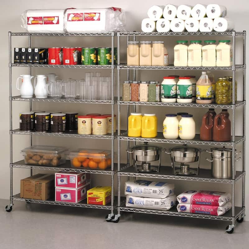 Seville Classics 48 in W x 18 in D x 72 in H, UltraDurable Commercial-Grade 6-Tier Steel Wire Shelving with Wheels