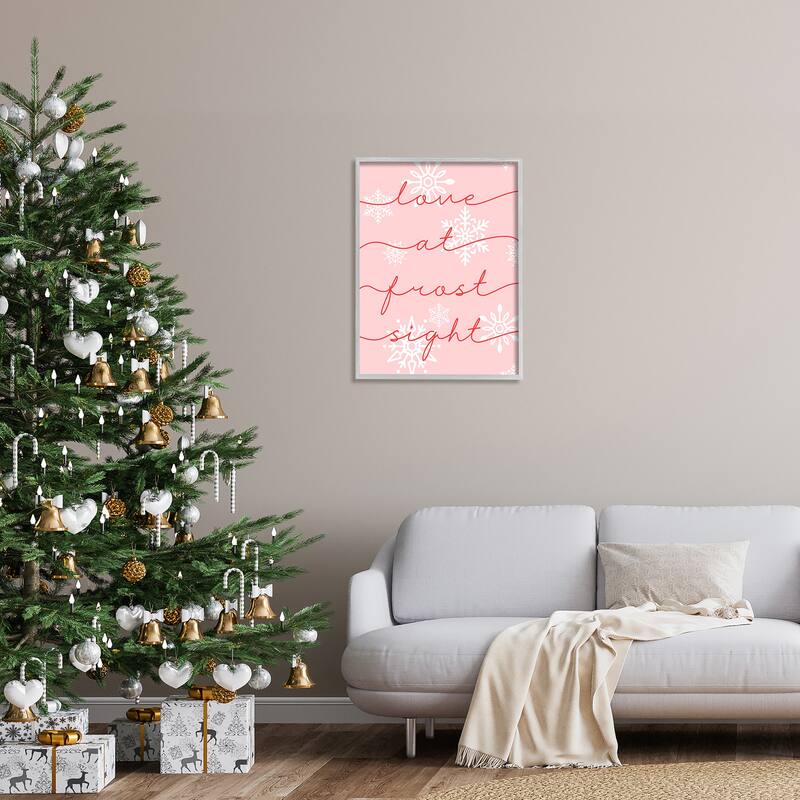 Stupell Love At Frost Sight Romantic Pink Snowflakes Quote Framed Wall Art White Bed Bath